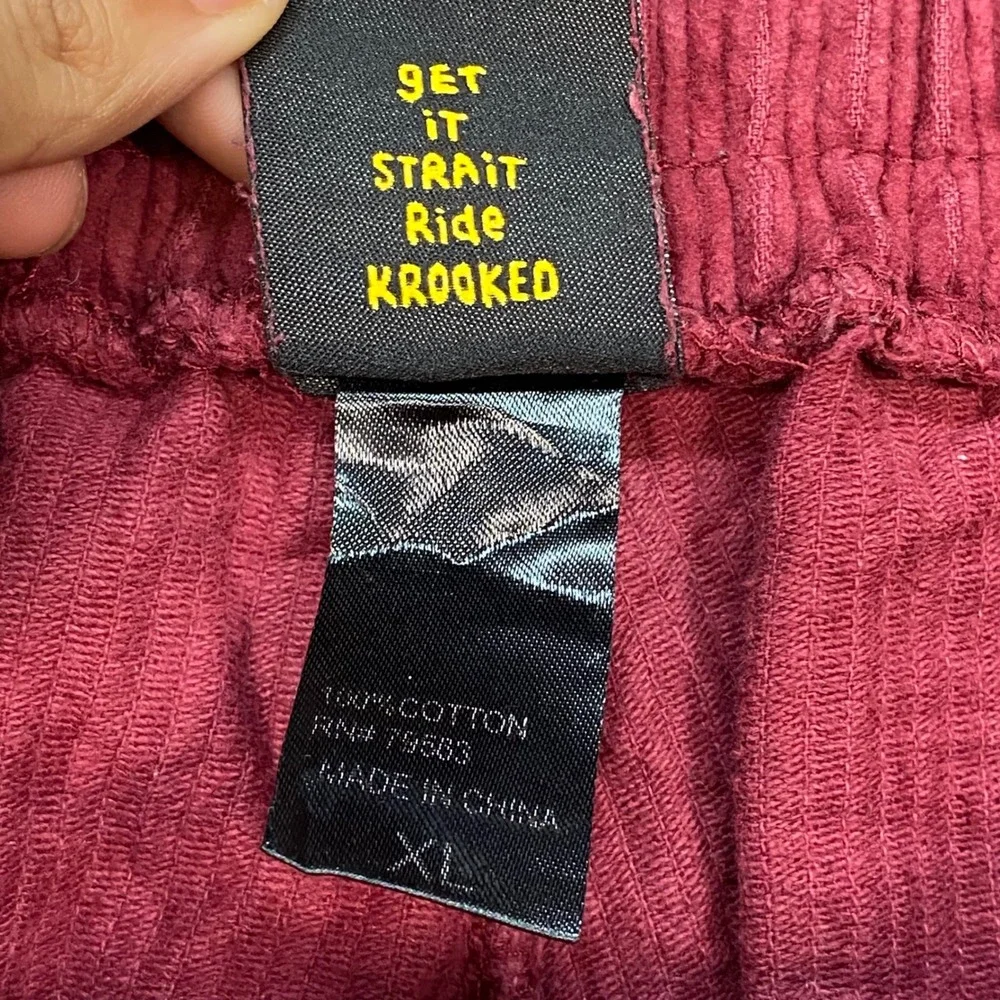 Krooked Skateboards Corduroy Pants Sz XL Mens Burgundy Skater Eyes Logo Lounge